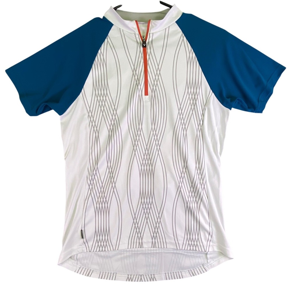 Bontrager Cycling Top Women's Small Solstice Jersey WSD White Blue‎ Geometric